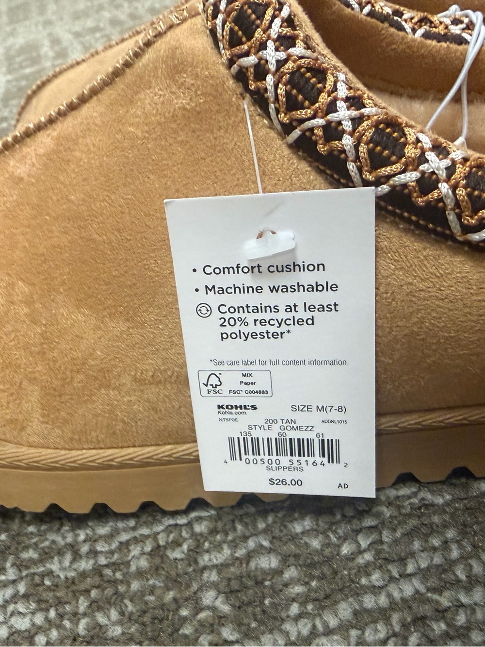 Kohl's Tan Women's Slip-On Comfort Slippers with Braided Trim